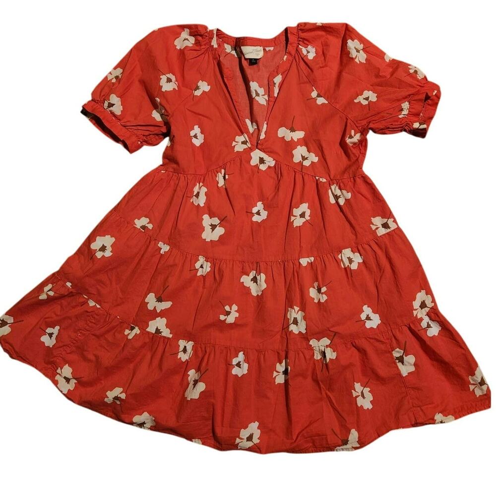 Universal Thread Coral Floral Tiered Mini Dress Medium